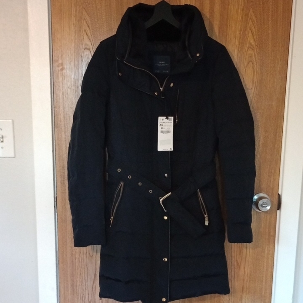 Zara Navy Blue Down Puffer Jacket, NWT, Size XS